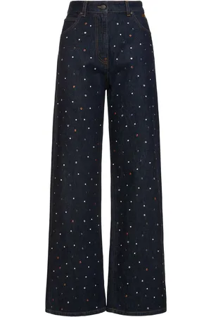 Msgm Embellished Denim Low Waist Wide Jeans