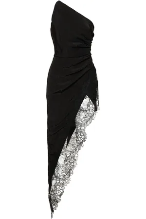 DAVID KOMA Asymmetric Taffeta & Lace Midi Dress