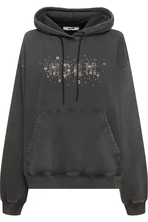 Msgm Embellished Cotton Jersey Logo Hoodie