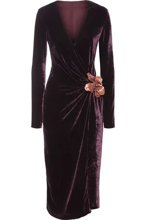 BLUMARINE Fluid Velvet Midi Wrap Dress