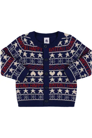 Petit Bateau Jacquard Knit Wool Blend Cardigan