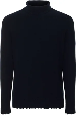 LANEUS Distressed Wool Turtleneck Sweater