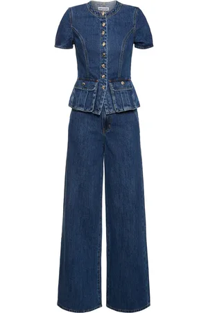Self-Portrait Buttoned Denim Long Jumpsuit