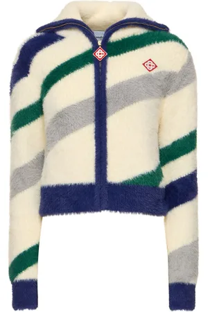 Casablanca Striped Fluffy Zip-up Top