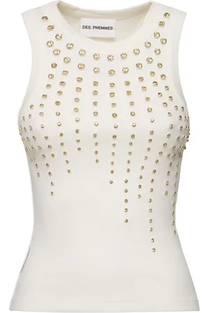 Des Phemmes Embellished Ribbed Jersey Tank Top