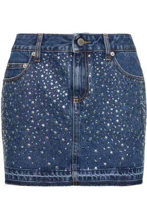 Alessandra Rich Denim Mini Skirt W/crystals