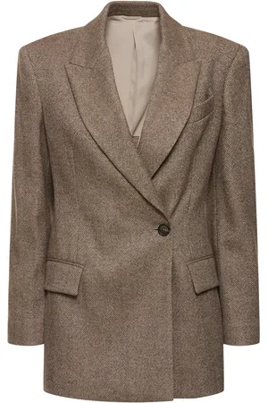 Brunello Cucinelli Brushed Wool Blend Herringbone Blazer