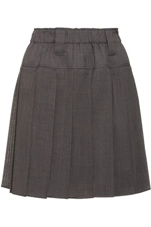 Brunello Cucinelli Pleated Wool Blend Gauze Mini Skirt