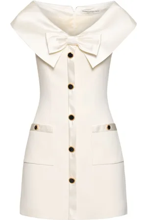 Alessandra Rich Off-shoulder Cady Mini Dress W/ Bow