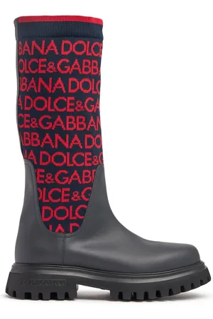 Dolce & Gabbana Intarsia Logo Knit & Leather Boots