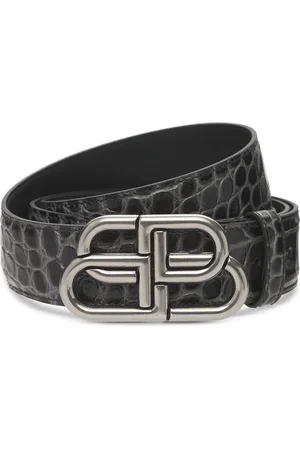 Balenciaga 2.8cm Bb Logo Croc Embossed Leather Belt