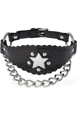 Alessandra Rich Leather Choker W/ Star & Chain