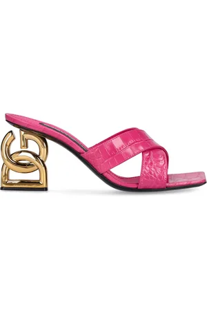 Dolce & Gabbana 75mm Patent Croc Embossed Leather Mules