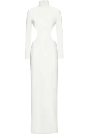 Monot Crepe Turtleneck Open Back Long Dress