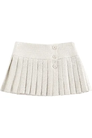 VERSACE Laminate Cotton Tweed Pleated Skirt