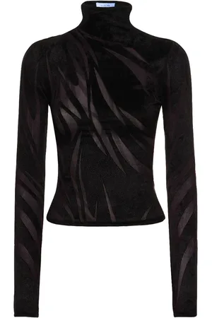 MUGLER Velvet & Tulle Turtleneck Crop Top