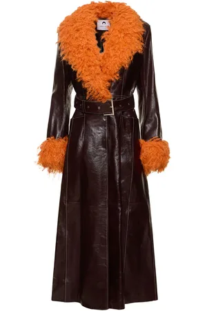 Marine Serre Embossed Leather Long Trench Coat W/belt