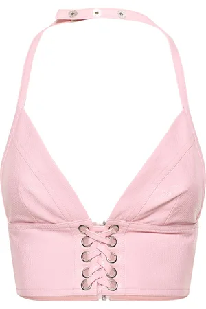 ROTATE Embossed Halter Neck Crop Top