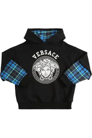 VERSACE Tartan & Logo Print Cotton Hoodie