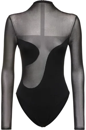 Nensi Dojaka Jersey & Tulle Mock Neck Bodysuit