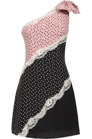 Alessandra Rich Heart Print Silk Cady Mini Dress