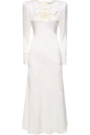 Alessandra Rich Silk Satin Midi Dress W/ Bow