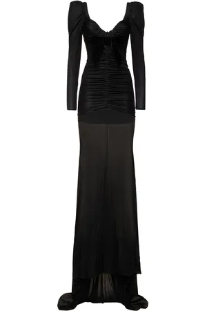 Alessandra Rich Draped Laminated Cady Long Dress