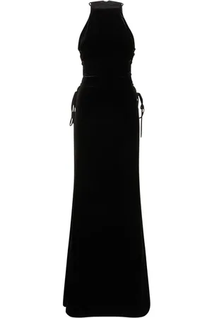 Alessandra Rich Velvet Long Dress W/ Side Lace-up