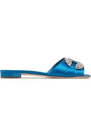 Manolo Blahnik 10mm Pralina Satin Slide Sandals