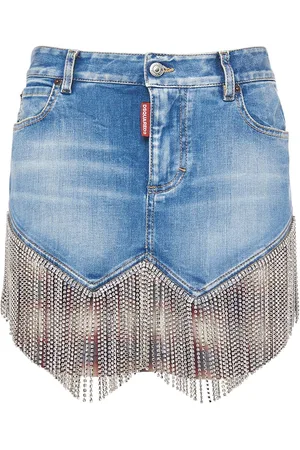 Dsquared2 Crystal Fringe Denim Midrise Mini Skirt