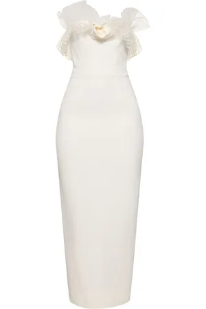 Alessandra Rich Cady Bustier Dress W/ Organza Ruffles