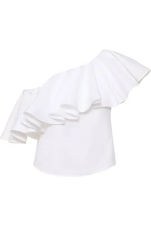 Giambattista Valli Ruffled Cotton Poplin One Shoulder Top