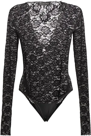Balenciaga Nylon Blend Lace V-neck Bodysuit