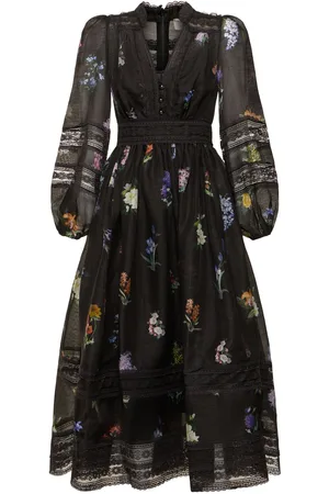 ZIMMERMANN Natura V Neck Linen Silk Midi Dress