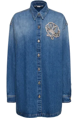 Stella McCartney Crystal Embellished Denim Oversize Shirt