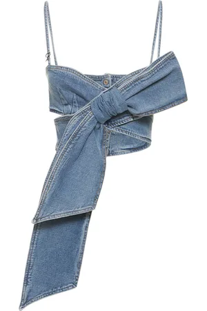 BLUMARINE Denim Sleeveless Crop Top W/bow