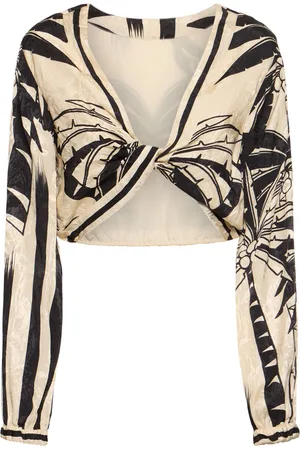 JOHANNA ORTIZ Jacquard Front Wrap Long Sleeve Crop Top