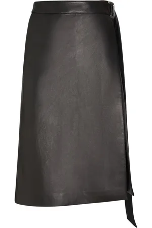 Ami Belted Leather Midi Skirt