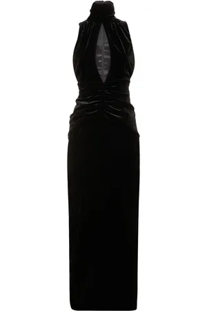 Alessandra Rich Velvet High Neck Draped Long Dress