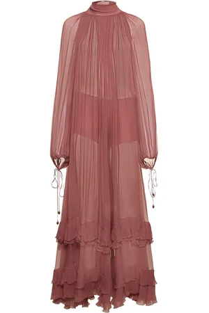 Chloé Draped Silk Mousseline Long Dress