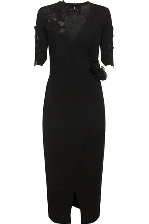 ERMANNO SCERVINO V Neck Midi Dress W/ Lace Inserts