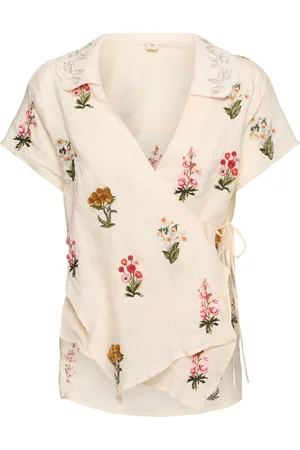 Agua by Agua Bendita Calma Embroidered Linen Wrap Shirt