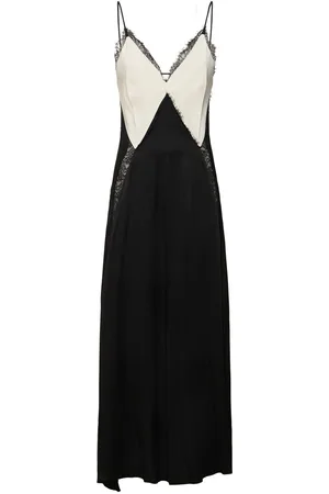 Victoria Beckham Cami Crepe Satin Long Dress W/ Lace