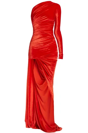 Balenciaga Asymmetric Fluid Velvet Jersey Dress