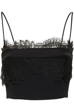 DAVID KOMA Lace Hem Cady & Satin Crop Top