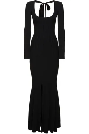 DAVID KOMA Open Back Satin Bow Detail Rib Knit Gown