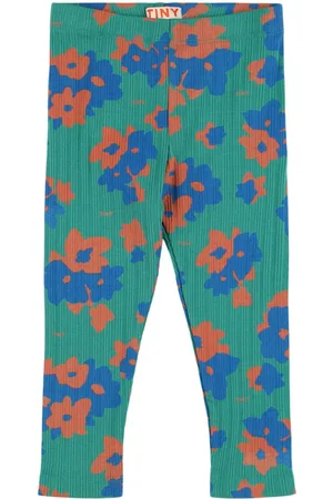 Tiny Cottons Flower Print Ribbed Cotton Leggings