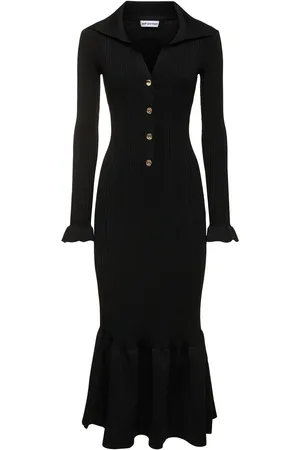 Self-Portrait Fluted Rib Knit Midi Dress