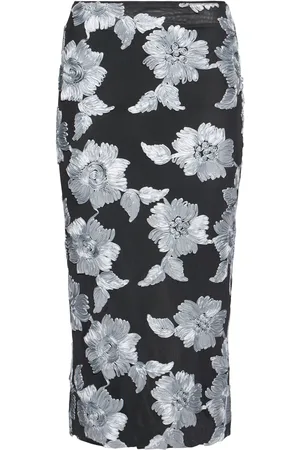 ROTATE Flower Mesh Midi Skirt