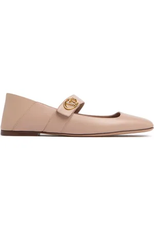 VALENTINO GARAVANI 5mm Vlogo Leather Ballerina Flats
